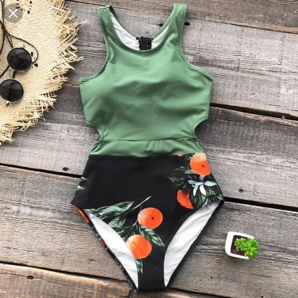 Army Green Monokini One Piece Swimsuit - Picture 2 of 8